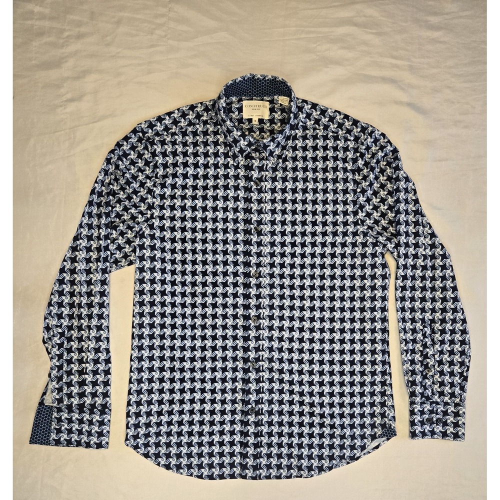 CONSTRUCT Mens Medium Slim Fit 4 Way Stretch Button Shirt Long‎ Sleeve Geometric